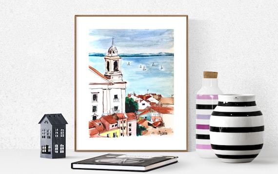 Lisbon Art Print, Watercolor Painting, Portugal Wall Art, Portugal Painting, Portugal Watercolor Art, Travel Print, Portugal Artwork