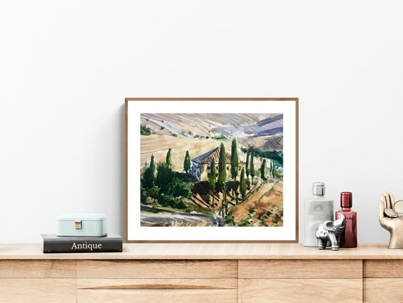 Tuscany Art, Watercolor Painting, Italian Wall Art, Tuscany Painting, Vineyard Art, Original Watercolor Art, Italian Painting, Landscape Art