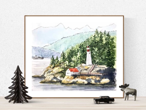 Vancouver Lighthouse Art, Vancouver Painting, British Columbia Art, Vancouver Gift, Canada Wall Art, Vancouver Artwork, Travel Canada Art