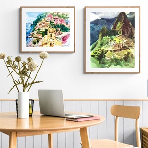 ポジターノ水彩画アートプリント、アマルフィ海岸プリント、イタリアアート、ポジターノ絵画、アマルフィ海岸ウォールアート、海の壁プリント、イタリア水彩画 画像 5