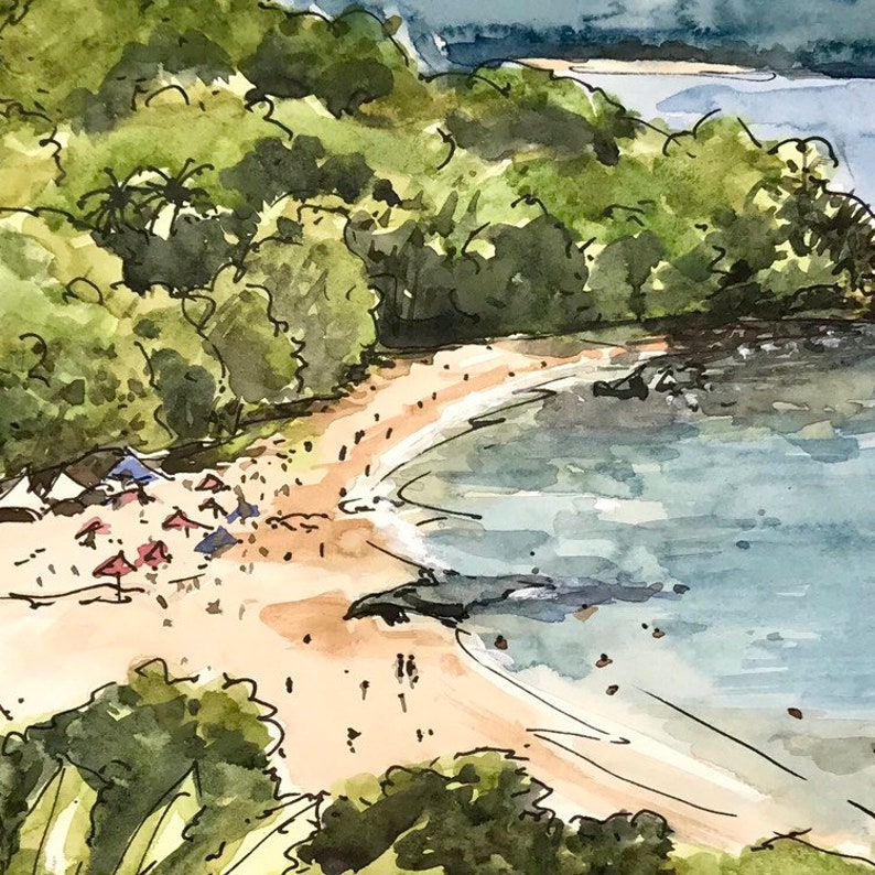 Plage tropicale, impression d'art aquarelle, paysage de bord de mer image 5