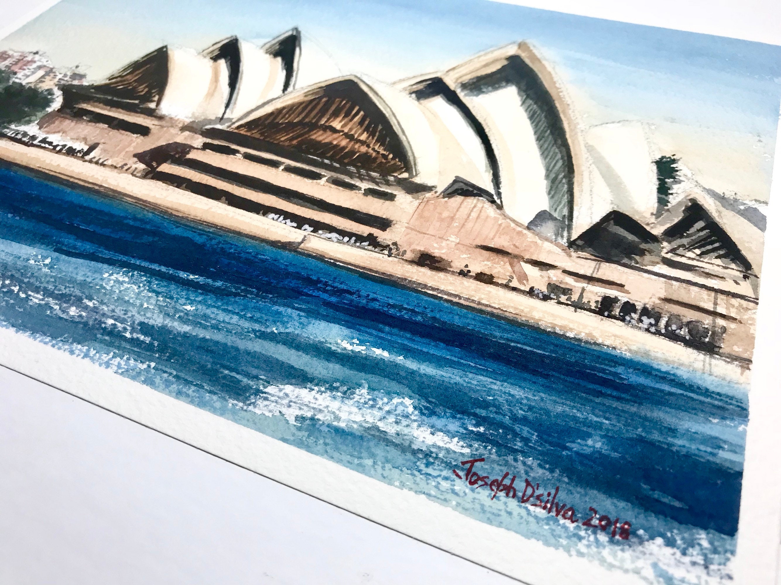 オーストラリア　シドニー風景　絵画　水彩画　原画 A4 シドニー・オペラハウスの水彩画 オーストラリアの象徴的