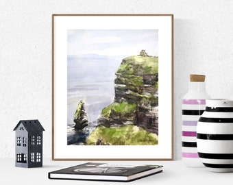 Ireland Wall Art, Cliffs Of Moher Print, Irish Art, Ireland Print, Ireland Art, Travel Wall Print, Watercolor Art,Irish Watercolor Landscape