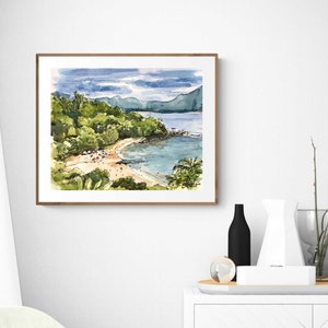 Plage tropicale, impression d'art aquarelle, paysage de bord de mer image 10