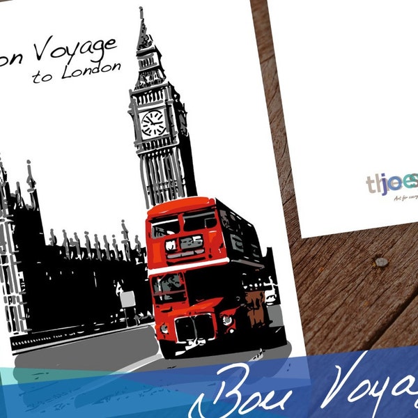 London Travel Greeting Card, Greeting Card, Bon Voyage to London, England, Blank card, travel gift, 5x7 card