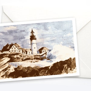 Carte Lighthouse de Portland, Carte de correspondance Lighthouse, Carte du Maine, Carte côtière, Carte nautique, Papeterie Lighthouse, Carte Océan, Carte maritime
