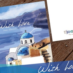 Carte Santorin, Carte Grèce, Carte vacances d'été, Carte de voeux Grèce, Cadeau Santorin, Carte de voeux de voyage, Carte de destination, Anniversaire
