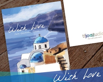 Santorini Card, Greece Card, Summer Vacation Card, Greece Greeting Card, Santorini Gift, Travel Greeting Card, Destination Card, Birthday