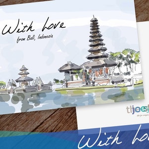 Carte de voeux à Bali, Carte de voeux de voyage, Carte d'Indonésie, Carte vierge 5 x 7, Cadeau de voyage en Indonésie, Carte de Saint-Valentin, Carte de voeux asiatique