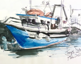 Fishing Boat Painting, Fisherman Gift, Watercolor Painting, Fishing Boat Art, Nautical Wall Decor, Home Gift, Coastal Painting, Holiday Gift