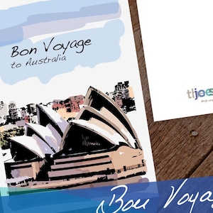 Australien Reise Grußkarte, Bon Voyage Тo Sydney, Australische Karte, Blankokarte, 13x18 Karte, Sidney Grußkarten, Opernhaus Karte