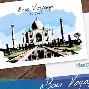 Biglietto Taj Mahal, biglietto Bon Voyage, biglietto di auguri indiano, biglietto di viaggio indiano, biglietto di vacanza indiano, biglietto di viaggio, biglietto Taj Mahal 5x7, biglietto fatto a mano