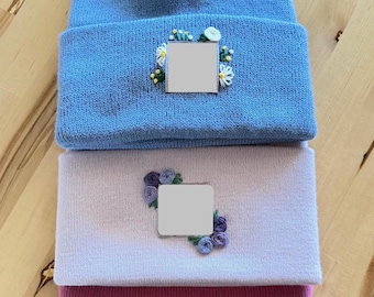 Hand-Embroidered Floral Beanie, Winter Hat