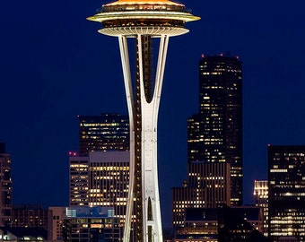 Seattle Skyline Image, Space Needle at night foto