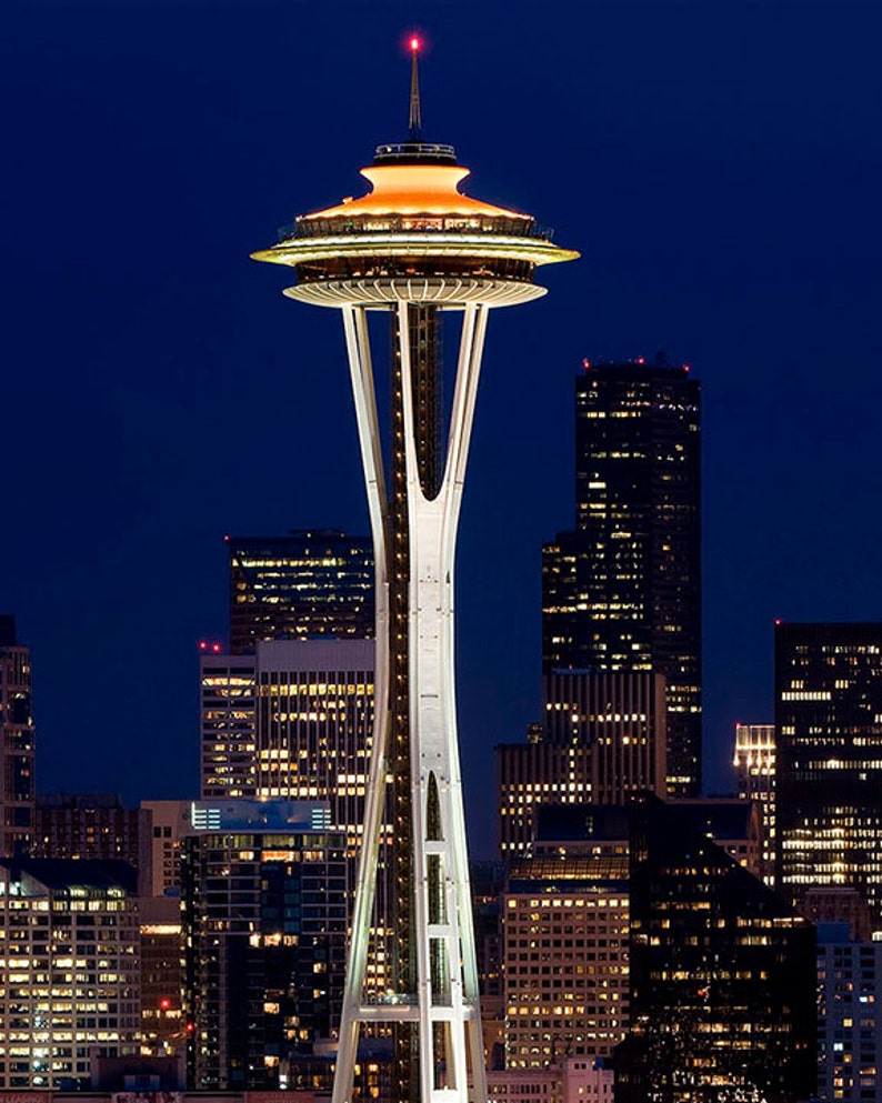 Seattle Skyline Image, Space Needle at night photo image 1