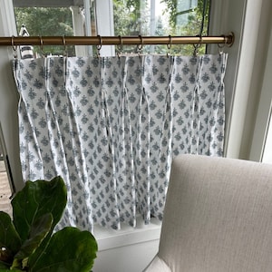 Pleated block print Cafe Curtain , Tier Curtains, Kitchen Curtains, Bathroom Curtains , Window Treatments, Farmhouse