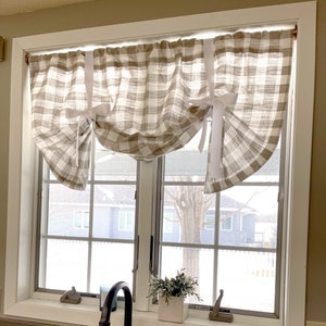 Plaid linen cotton blend  Check Tie up Shade, Designer Valance , Plaid Valance, Modern Home Decor, Nursery Decor, Kitchen Curtain