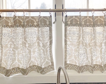 Cafe curtain pair or panel  Dreamscape pattern damask.m, Vintage Decor, kitchen decor , kitchen curtain, window treatments