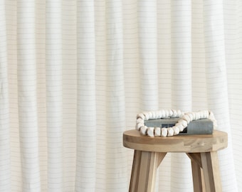 Creamy White Linen Blend Curtains: Semi-Sheer Taupe Pinstripe