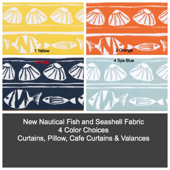 1 Nautical Cafe Curtain Sea Life Fish Decor Window Etsy