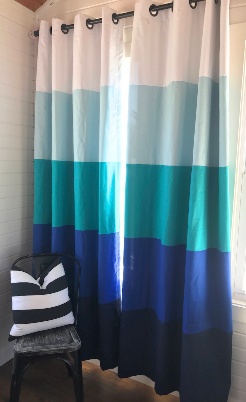 Custom Multi Colored Blue Striped Curtains your Size, Stripes, Color Blocked, Nautical , Nursery Curtains, Window Treatments image 1