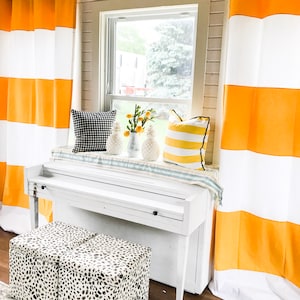 1 Pair Yellow and White Striped Curtains, Window Treatments, Nautical, Home Decor, Nursery , Yellow Curtain
