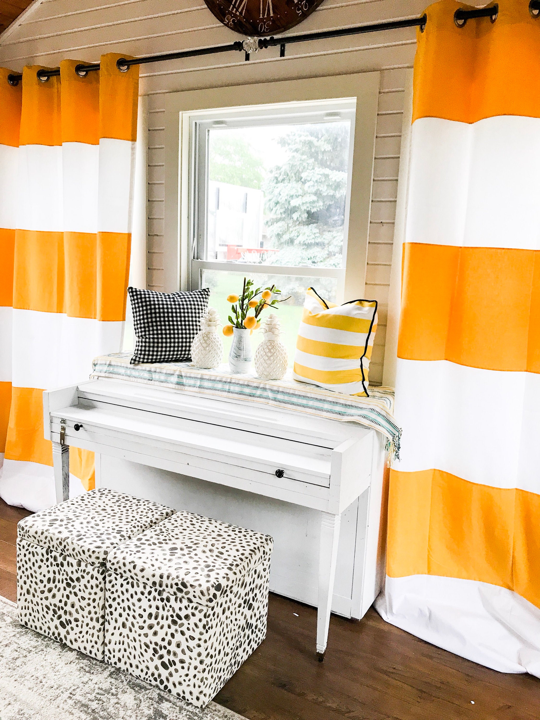 1 Pair Yellow and White Striped Curtains Window Treatments Etsy