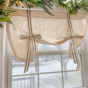 White Tie up Shade valance ,Designer Valance , Farmhouse look , Modern Home Decor, Nursery Decor, Kitchen Curtain