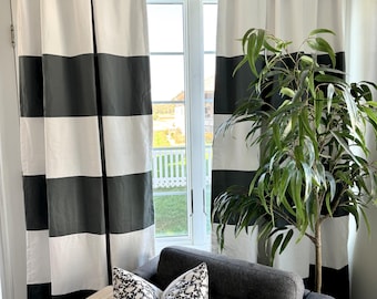Custom Gray and White Striped Curtains: Color Blocked Farmhouse Decor