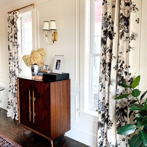 1 pair of Beautiful PYNE HOLLYHOCK Indigo or Charcoal Floral Curtains Designer Window Treatments, Bold Floral, Blue Floral Black Floral