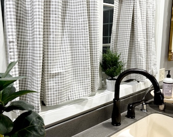 Buffalo Check Kitchen Tier Curtains - White & Gray Plaid 26x30 Inch Cafe Window Curtains