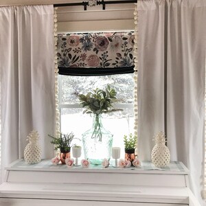 White Cotton Curtains with Cream or White Jumbo Pom Trimming , Curtains , Bedroom Curtains, Nursery Decor. Pom Pom Curtains image 2