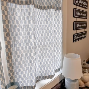 Lacefield Checkmate print modern style cafe curtain , Block print pattern cafe curtain, kitchen curtain, bathroom valances window treatement