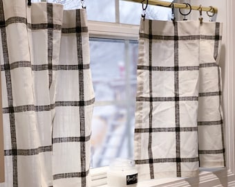 Beautiful window pane plaid Cafe Curtain for your kitchen , bathroom, dining room perfect farmhouse or Nautical Decor