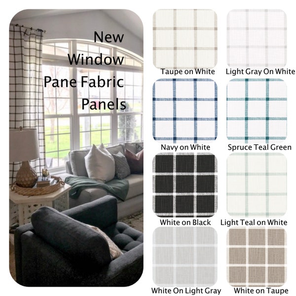 Brand New Slub Textured Modern Print Curtains,  Drapes, Window Treatments, Grid Pattern, plaid, Black and White  Curtain