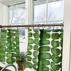 Green Shibori cotton linen Texture Cafe Curtains , Tier Curtains, Kitchen Curtains, Bathroom Curtains , Window Treatments, Farmhouse Style