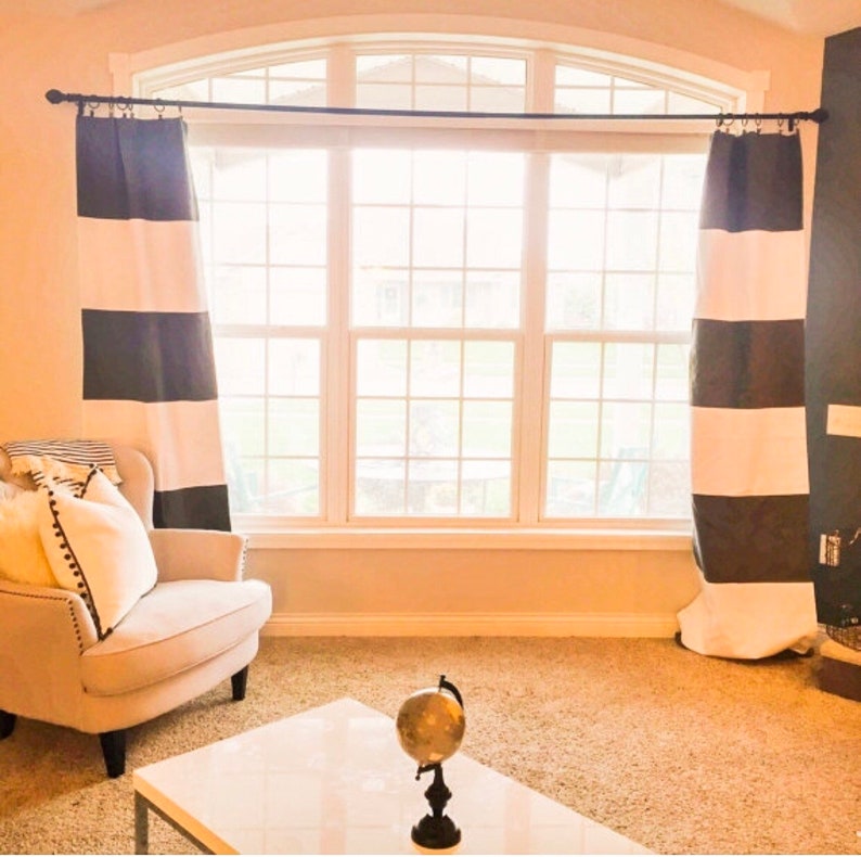 Custom Charcoal Gray And White Striped Curtains Stripes Color Blocked Nursery Home Decor Black