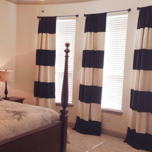 Custom Black and Cream Striped Curtains: Nautical Color Block - sold in pairs