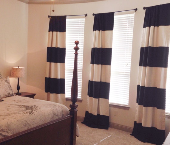 Custom Black And Cream Striped Curtains, Brown Striped Curtains