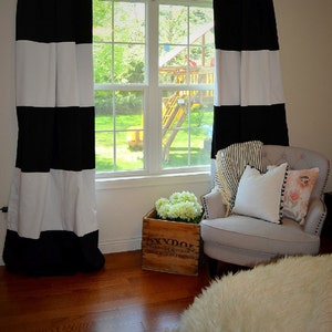 Custom Black and White Striped Cotton Curtains: Color Block Decor