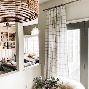 Brand New Slub Textured Modern Print Curtains,  Drapes, Window Treatments, Grid Pattern, plaid, Black and White  Curtain