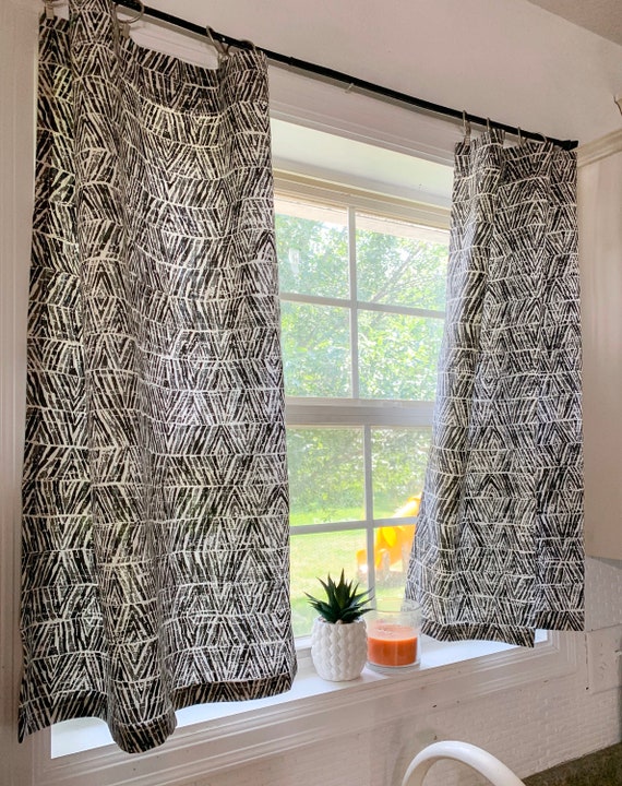 Beautiful black and white tribal Cafe Curtain for your kitchen bathroom dining room perfect boho or Modern Decor