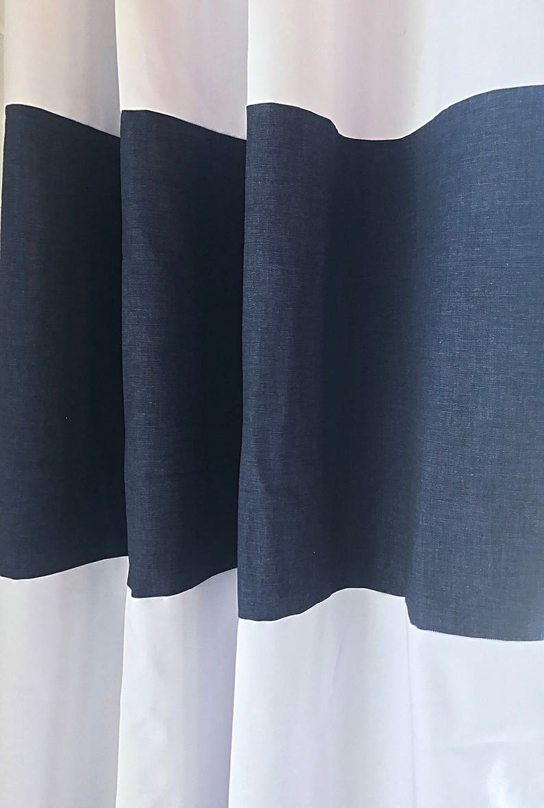 1 Pair of Chambray and White Striped Curtains, Window Treatments, Stripes, Color Blocked, Nautical , Nursery Curtains, Denim Curtains image 2