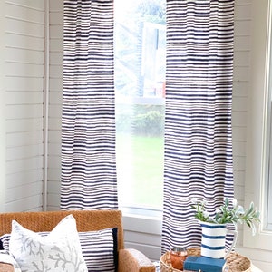 Luxe Cotton Horizontal Striped Curtains, Boho Curtains, Window Treatments, Modern Curtains, Horizontal Striped Drapes