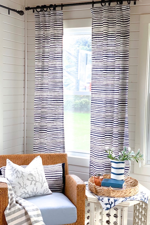 Luxe Cotton Horizontal Striped Curtains Boho Curtains Window