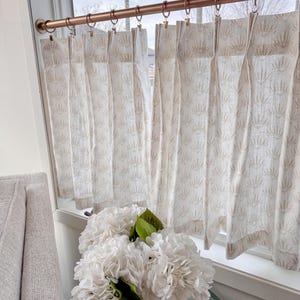 Pleated creamy bloom block print Cafe Curtain , Tier Curtain, Kitchen Curtains, Bathroom Curtains , Window Treatments, Farmhouse
