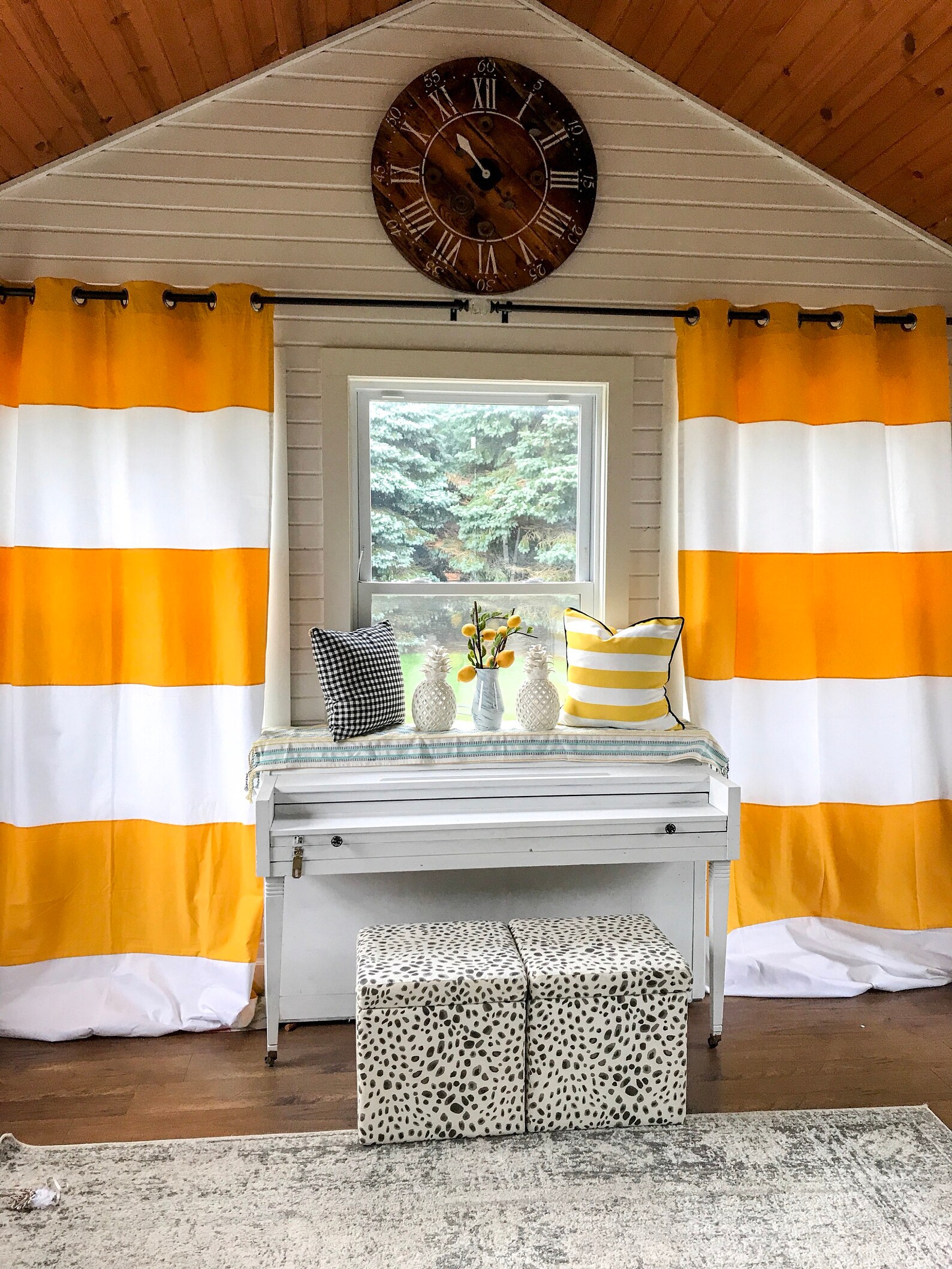 1 Pair Yellow and White Striped Curtains Window Treatments Etsy