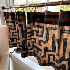 Midcentury Modern Black and neutral print cafe curtain , Tier Curtains, Kitchen Curtains, Bathroom Curtains , Window Treatments,