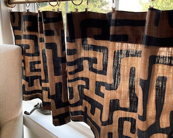 Midcentury Modern Black and neutral print cafe curtain , Tier Curtains, Kitchen Curtains, Bathroom Curtains , Window Treatments,