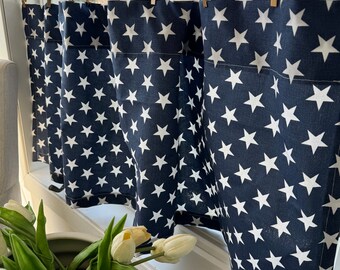 Navy blue with Stars  Cafe Curtain , Tier Curtains, Kitchen Curtains, Bathroom Curtains , Patriotic curtain